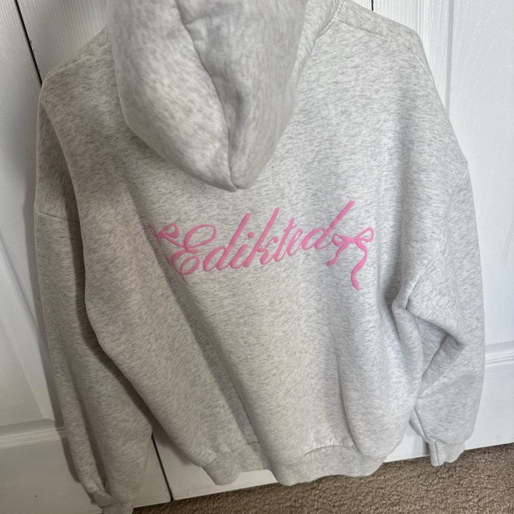 Edikted Gray Hoodie with Pink Logo